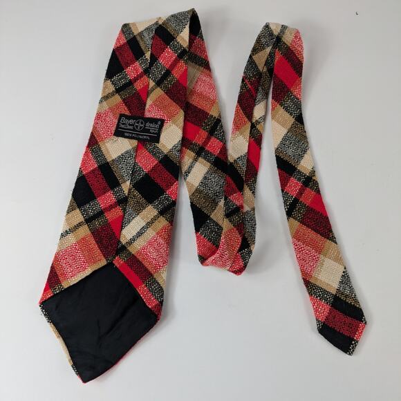 Plaid Polyacryl Mens Necktie True Vintage Bayer Aspirin Holiday Plaid Black Red - Picture 7 of 10